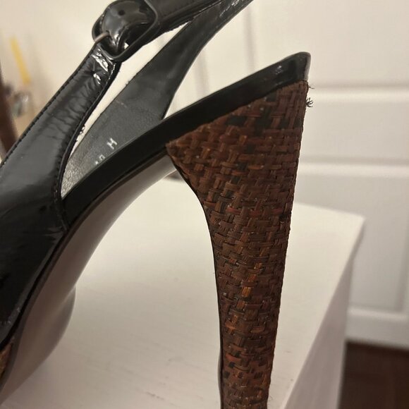 Stuart Weitzman Women's Peep Toe Black Patent Leather Platform Heels - Picture 14 of 14